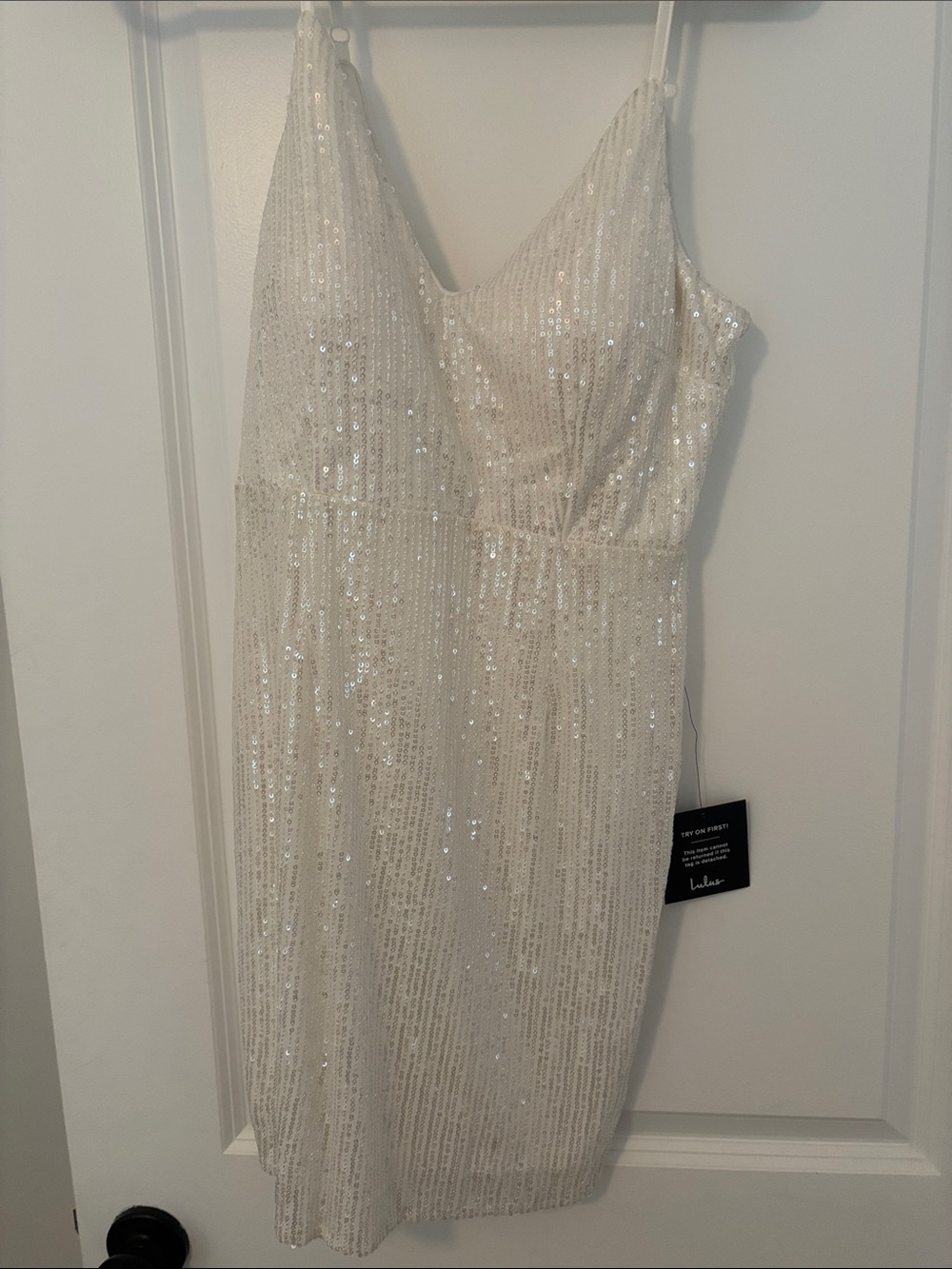 Lulu's Ivory Sequin Mini Slip Dress